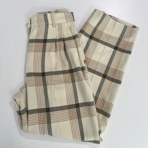 Aritzia Wilfred Cream and Brown Plaid trousers
